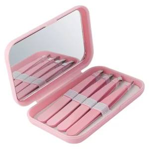 4pcs Stainless Steel Fine Tip Slanted Pointed Application Tweezers for Eyelash Extension Beauty Care Tools with Plastic case