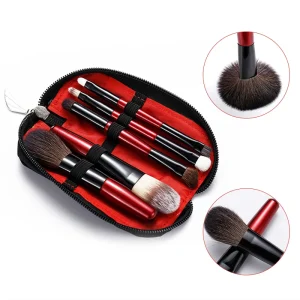 5 Pcs Travel Black Aluminium Vegan Luxury High Quality Custom Logo Professional Hair Wood Handle Face Makeup