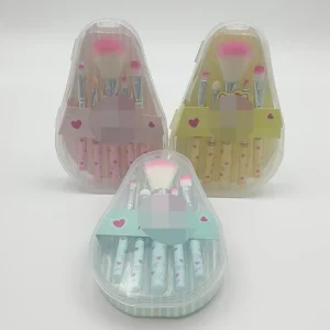 5 Piece Cute Lip Blush Eyeshadow Makeup Brush Set with Flat Handles Travel Friendly