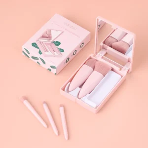 5-Piece Professional Makeup Brush Set Soft Pink Plastic Handles Synthetic Fibre Flat Fan Brushes for Face Blending