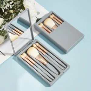 5 Piece Travel Makeup Brush Set with Mirror Soft Bristle Powder & Eyeshadow Brushes Affordable & Portable