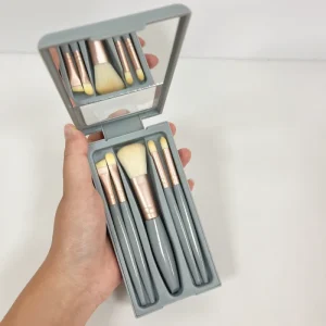 5 Pieces Makeup Brush Set Powder Brush Eyeshadow Brush Soft Fiber Bristles Portable Makeup Tool with Mirror
