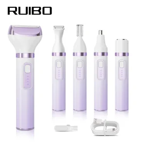 5 in 1 Electric Razor for Women Bikini Trimmer Eyebrow&Body Groomer Rechargeable Hair Clippers Set for Underarms Legs Nose