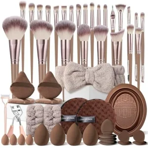 50 Piece Professional Makeup Brushes Set Soft Fluffy Face Foundation Eyeshadow Concealer Blending Blush Mascara Kabuki Women