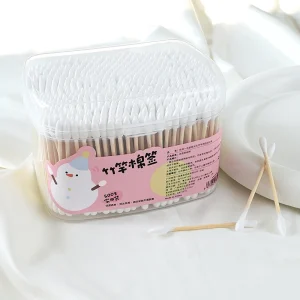 500pcs Cotton Bud Lacks Lint-free Comfortable Cotton Swab Pointed Rounded Tip Bamboo Handle Daily Use Makeup Tools