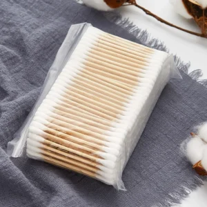 500pcs Organic Cotton Swabs Two Head Multi-Purpose Wood Stick Cotton Buds for Ear Cleaning Cosmetic Use