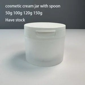 50g 100g 120g 150g 3oz 4 oz Round Clear Frosted Plastic Cosmetic Jars with Spoon and White Screw Cap for Face and Eye Cream
