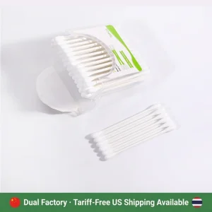 50pcs Double Round Paper Cotton Buds Disposable Cotton Swabs Square Box for Medical Use and Home Care