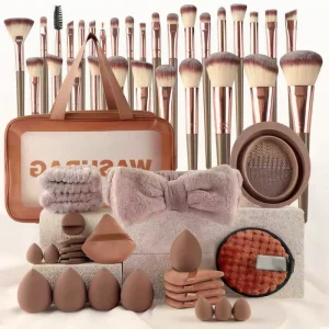 56Pcs Pack Fashion Professional Gift Women Headband Multifunctional Makeup Sponge Brush Set