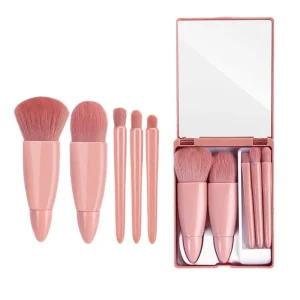 5PCS Professional Mini Makeup Brush Set Multi Functional Foundation Eyeshadow Portable Travel Cosmetic Brushes with Mirror