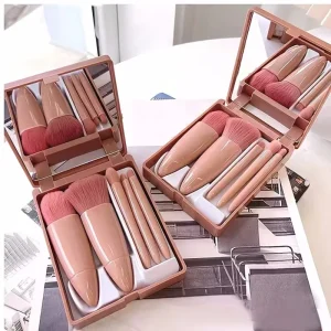 5Pcs Portable Makeup Brush Set With Mirror Foldable Travel Kit Mini Makeup Brush Set Travel Makeup Brush Set