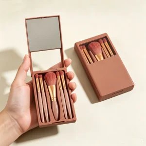 5Pcs Portable Makeup Brushes with Mirror Box Private Label Mini Cosmetic Brush Set Professional Travel Beauty Tools