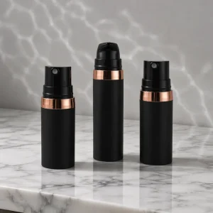 5ml 10ml 15ml Black Matte Lotion Serum Airless Pump Bottle with Rose Gold Ring for Cosmetic Skincare