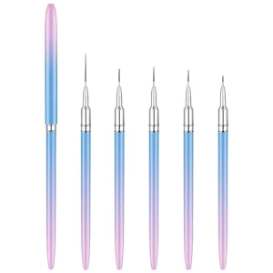 5pcs Acrylic Nylon Liner Nail Brush with Metal Handle Pull Line Gel Metal Pen for Nail Painting