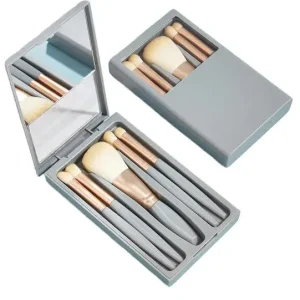 5pcs Makeup Brush Set Mirror Box Portable Mini Soft Synthetic Hair Metal Handle Concealer Foundation Eyeshadow