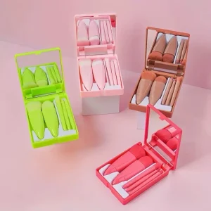 5pcs Pink Mini Portable Soft Synthetic Hair Plastic Handle Face & Eye Makeup Brushes Set with Mirror Box Travel Kit