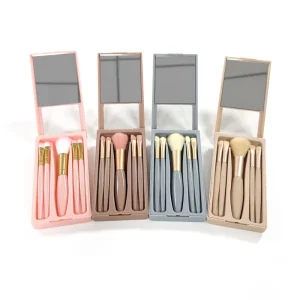 5pcs Synthetic Hair Travel Brush Set with Plastic Handle Concealer Friendly Makeup Brushes for Face Complete with Cosmetic Box