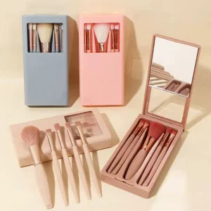 5pcs Travel Makeup Brush Set Portable Mini Makeup Brushes Soft Synthetic Hair Foundation Eyeshadow Beauty Tools with Mirror Box