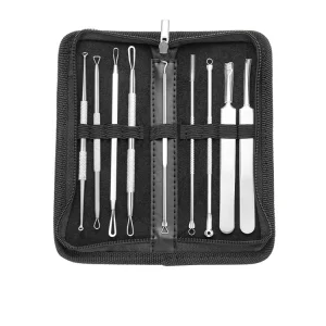 6 9Pcs Dual Heads Blackhead Remover Pimple Popper Kit Face Care Stainless Steel Blemish Acne Extractor Tool with Leather Case