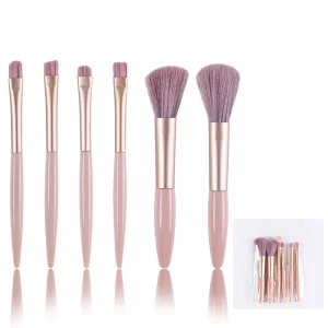 6-Piece Durable Soft Bristle Makeup Brush Set with Lip Liner Eyebrow Pencil for Face and Eyeshadow Blush Portable Full Kit