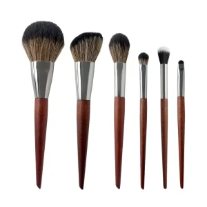 6 Piece Eye Face Makeup Brush Set with Synthetic Hair Wood Handle for Blending Power Blush Contour & Eyeshadow Application