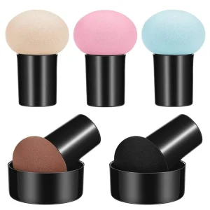 6 Piece Super Soft Washable Foundation Sponge Puffs Handle Design Dry Wet Use Facial Makeup Tools for Powder Cream