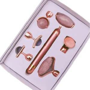 6 in 1 3d Metal Face Roller Jade 24K Gold Beauty Bar Vibrating Face Roller Massager