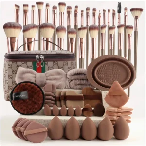 67 Piece 68 Piece 75 Piece Brown Cross Border 30 Brush Makeup Sponge & Beauty Tool Set with Drop Shipping
