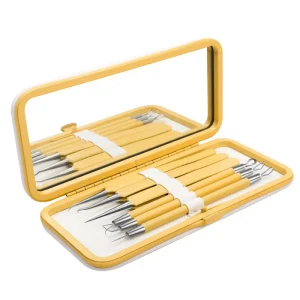 6Pcs pack Professional Stainless Blackhead Remover Comedone Extractor Acne Removal Kit with Leather Mirror Case