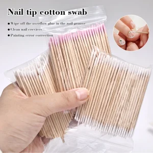 7/10cm Double/Single Tipped Cotton Swabs 100pcs/pack Wooden Stick Nail Art Cotton Buds for Glue Removal & Cleaning