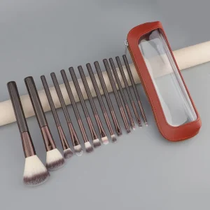 7/11/13 Curry Color Wood Handle Makeup Brush Set with Bag Soft Synthetic Hair Concealer Lip Eye Shadow Powder Tools for Face