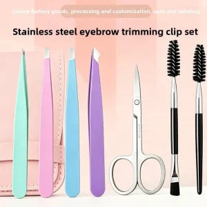 7 Piece Colored Stainless Steel Eyebrow Pliers Set Nose Hair Trimmer Bent Tip Portable Makeup Eye Patch Eyelash Extension Tool