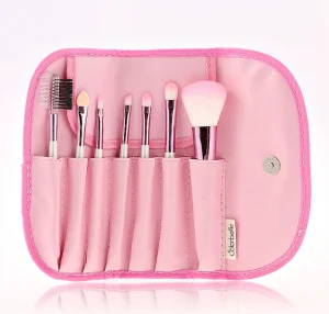 7-pc Pink Makeup Brush Small Travel Set Synthetic Hair Makeup Brush Kit