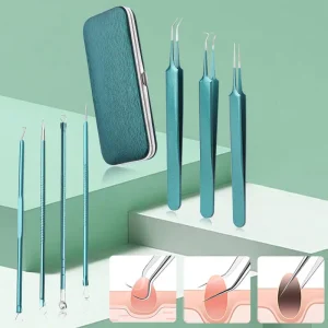 7PCS Professional Stainless Steel Black Head Remover Tool Kit Acne Needle Pimple Remover With Case