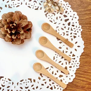 7cm Eco Friendly Bamboo Mini Facial Measuring Spoon with Scoop & Mixing Function for Cosmetic Powder