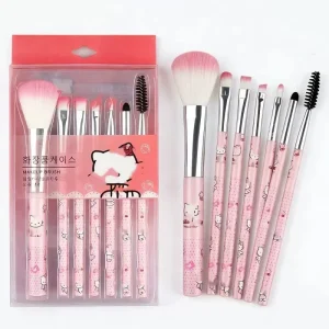 7pcs Pink KT Cartoon Makeup Brush Set Portable Cosmetic Brushes Kit for Girls Soft Synthetic Makeup Brushes