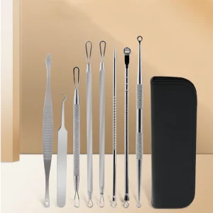 8 Pcs Set Face Treatment Needle Stainless Steel 8pcs Blackhead Tool Kit with PU Bag