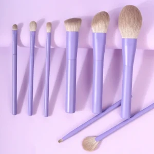 8 Piece Elegant Pink Purple Makeup Brush Set with Flat Brush Eyeliner and Lip Tools for Face and Eyes