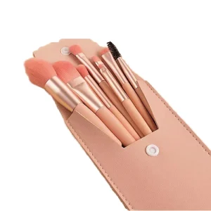 8 Piece Portable Cute Synthetic Hair Facial Makeup Brushes with Concealer Four-Color Beauty Set for Daily Use