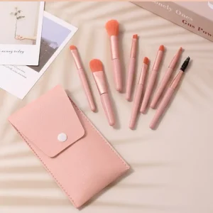 8 Pink Dual White Corn Hair Portable Travel Double End Powder Foundation Eyeshadow Makeup Brush Set
