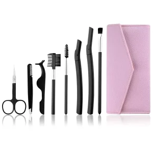 8 in 1 Professional Eyebrow Razor and Eyelashes Brush Clip Kit Eyebrow Extension Grooming Trimmers Set Eyebrow Tweezers