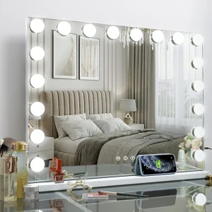 80x60cm Large Lighted Desktop Vanity Mirror 18 Bulbs 3 Color Lighting Modes Cosmetic Makeup Mirror