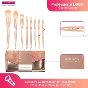 8Pcs Custom Logo Metallic Handle Makeup Brush Set Professional Face and Eye Cosmetic Brushes