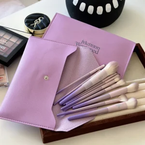 8Pcs Purple Gradient Makeup Brush Set Professional Synthetic Hair Brushes with PU Leather Bag Festival Gift for Women