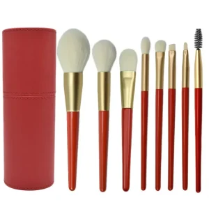 8pcs Red Gold Makeup Brush Set Portable Soft Round Head Concealer Eye Shadow Blush with Cosmetic Bag Beauty Tools