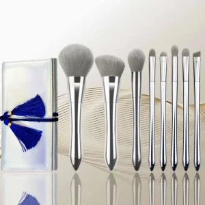 8pcs Silver Luxury Makeup Brush Set Kit Plastic Handle Private Label Foundation Cosmetic Makeup Brushes