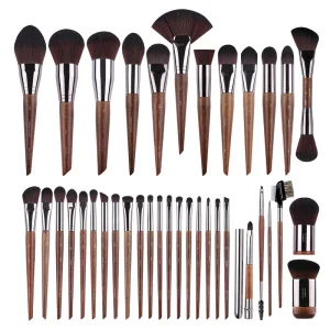 9 37Pcs MUF Series Makeup Brush Set Wood Handle Aluminium Ferrule High Quality Vegan Makeup Brushes Factory Spot Sale