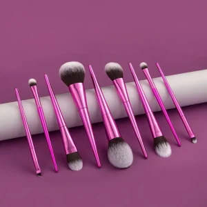 9 Piece Pink Soft Glitter Electroplated Handle Makeup Brush Set
