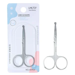 A0403 Beauty Scissors Stainless Steel Straight Blade for Nose Hair Eyebrow Trimming Plastic Handle Makeup Tools