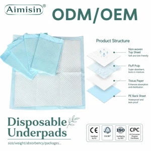 AIMISIN Disposable Underpads Blue Embossed Disposable Quick Flow Channel Super Absorbent Anti Back Penetration Waterproof